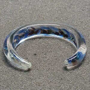 Murano Art Glass Bangle Blue Pink Red Swirl Clear Handblown Small 2.25” 36g